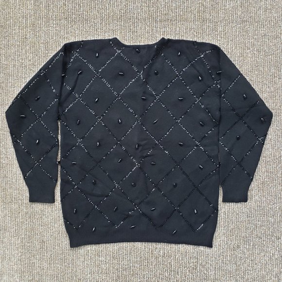 Vintage 90s Angora Lambswool Sweater Liz Clairborne Women's Medium Black - Picture 3 of 9